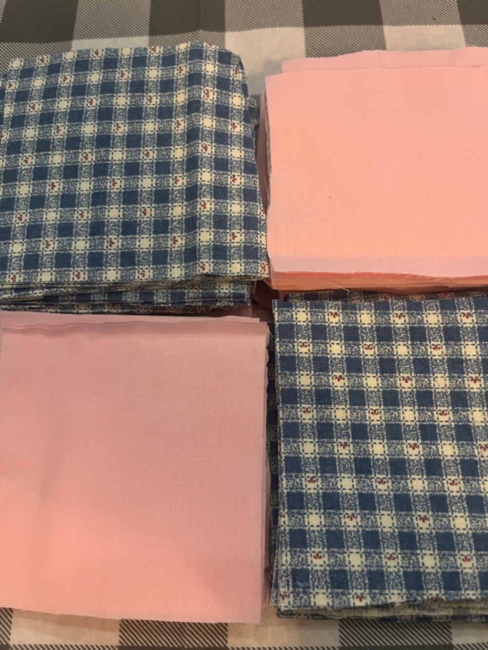 Cottagecore patchwork Solid Pink and Blue Gingham Cotton Fabric